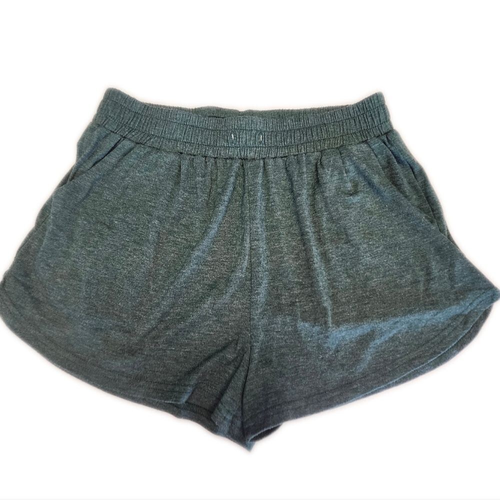 Green Heather Cotton Blend Gym Shorts, L